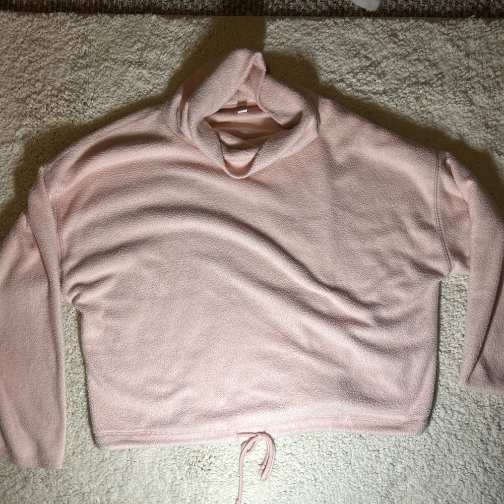 Aerie Sweatshirt Pink Cowl Neck Fuzzy Sweater